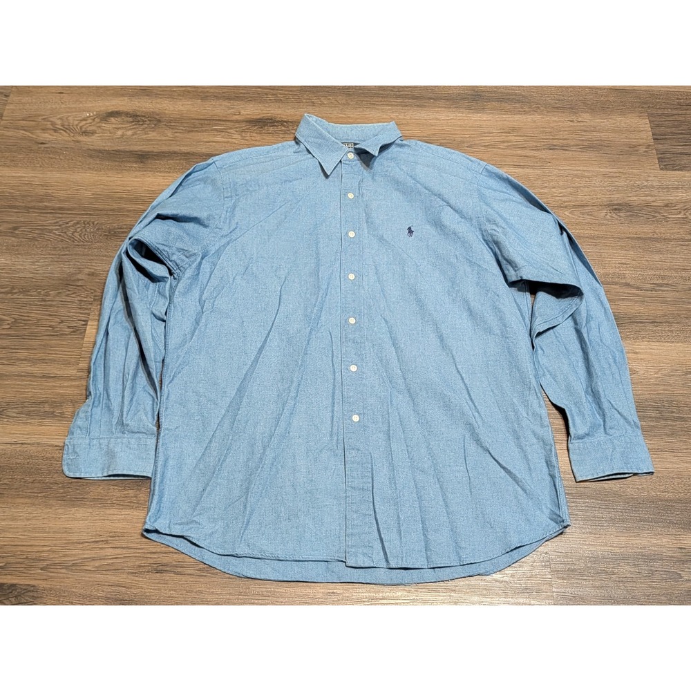 Polo Ralph Lauren Lowell Sport Shirt Mens Large Blue Cotton Button Down Long Slv